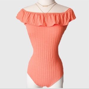 Marilyn ruffle coral peach bodysuit
